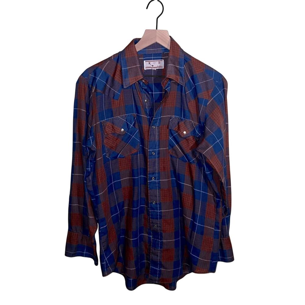 VNTG R BAR S Western cowboy rancher rodeo plaid button up Pearl snap shirt 16-34